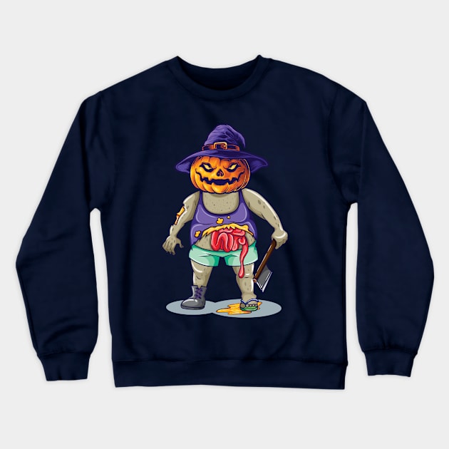 Zombie Hat Pumpkin Halloween Party Gift Axe T-Shirt Crewneck Sweatshirt by Daily Fashion